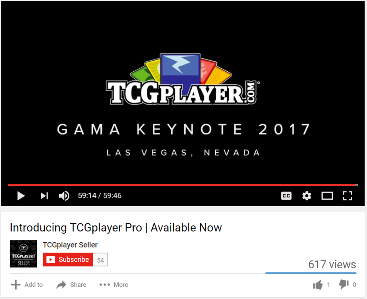 An example YouTube video for Introducing TCGplayer Pro.