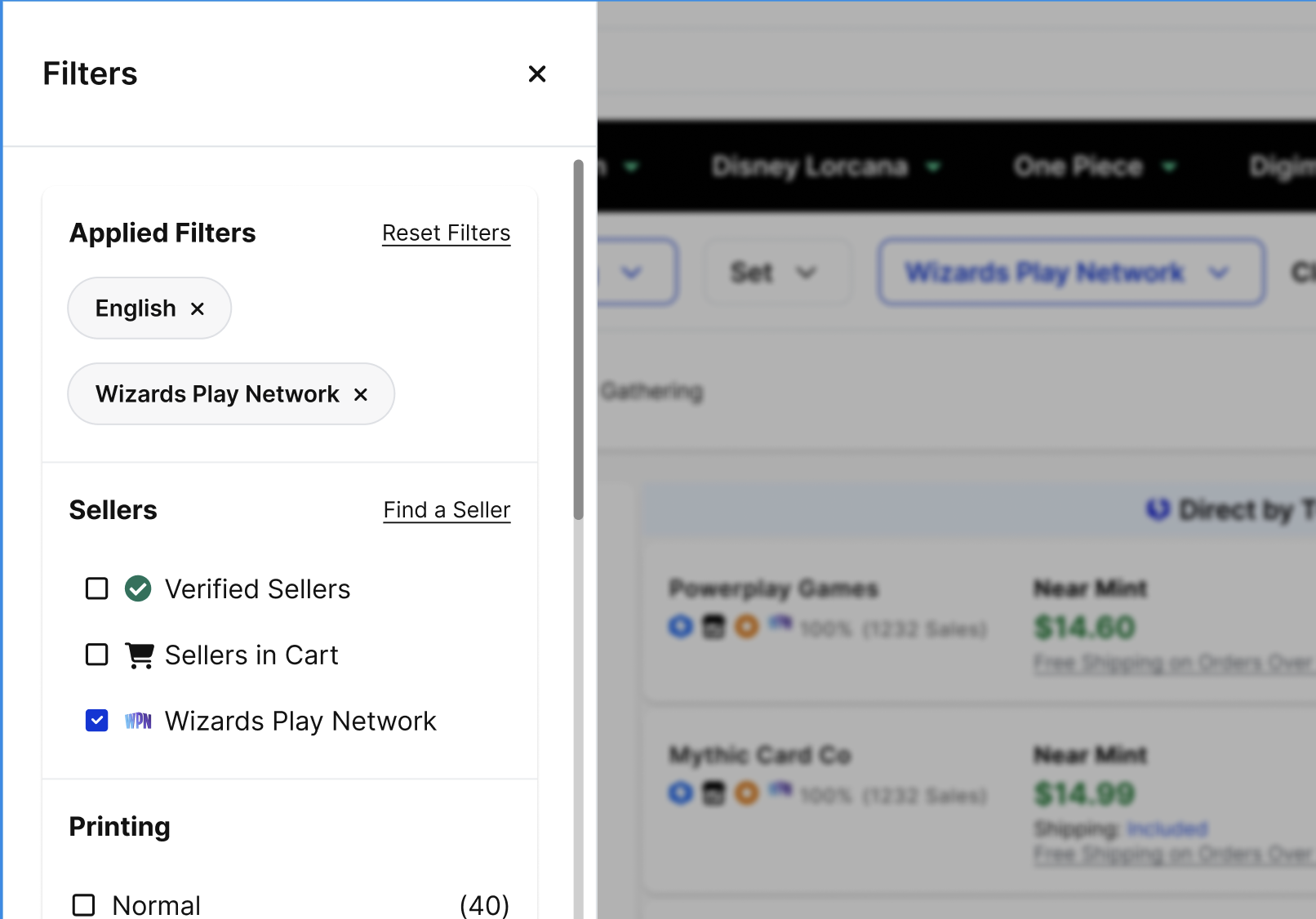 Filter your results to show WPN sellers under the 'Sellers' filter list.