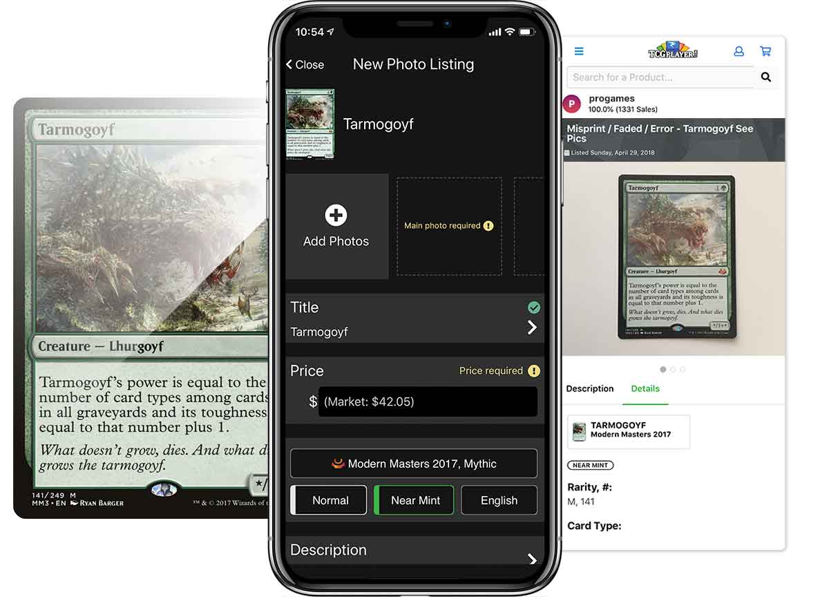 Example of listing a card for sale or selling a card using Trade-in on the TCGplayer app