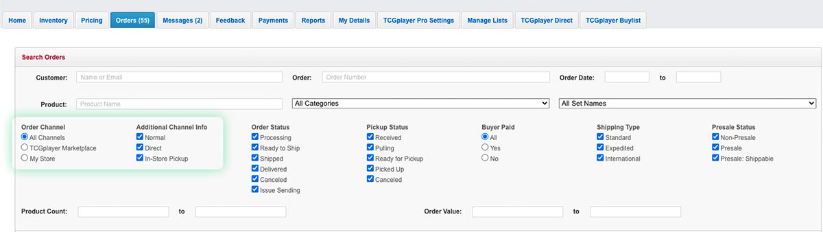 On the order tab, you can use the Order Channel and Additional Channel Info filters to change the orders displayed.