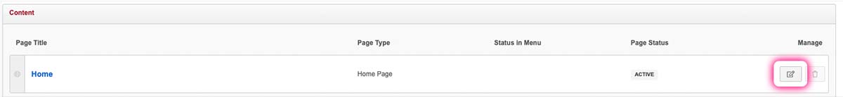 The edit button for content is highlighted. It looks like a pencil and paper.
