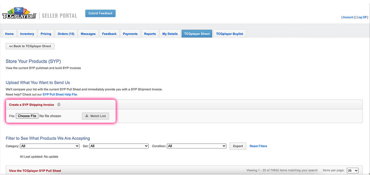TCGplayer Shipping Guidelines Direct by TCGplayer, Store Your Products, Sort